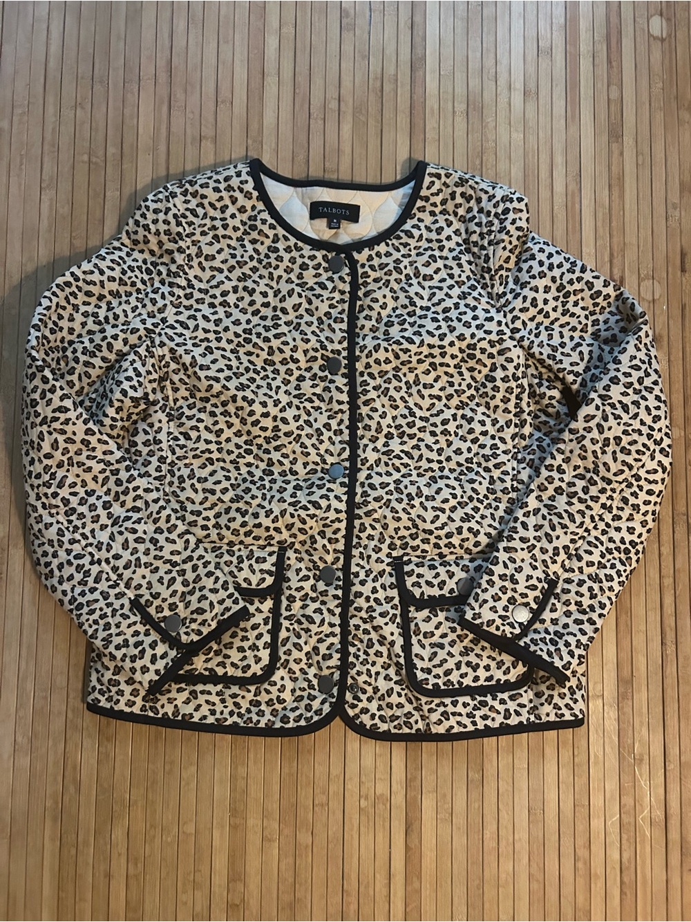 Talbots Women's Sz M Cottagecore Grabdmacore Quilted Cheetah Print Coat Jacket